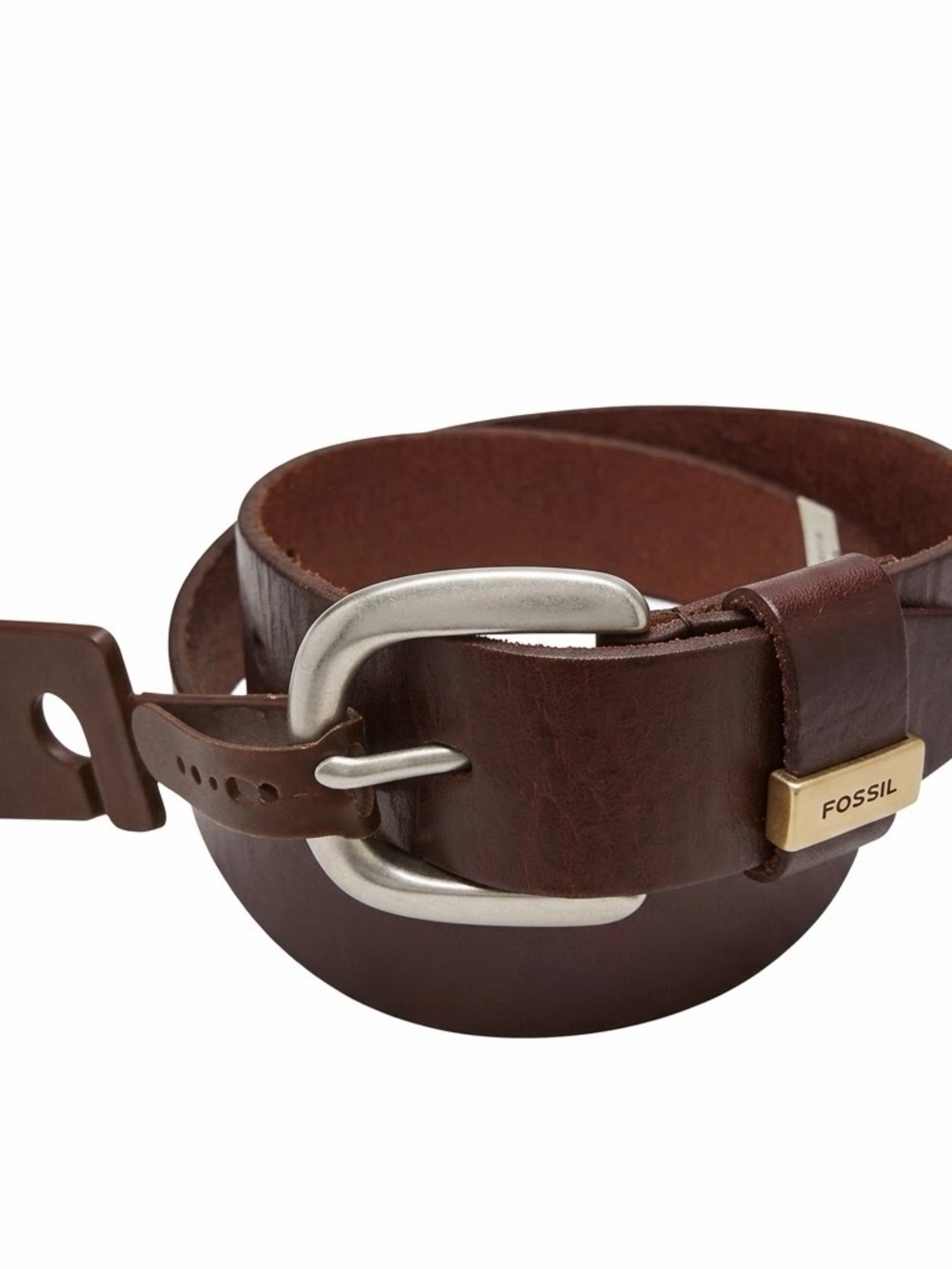 Fossil Mens Brown Genuine Leather Belt Size M Silver Buckle